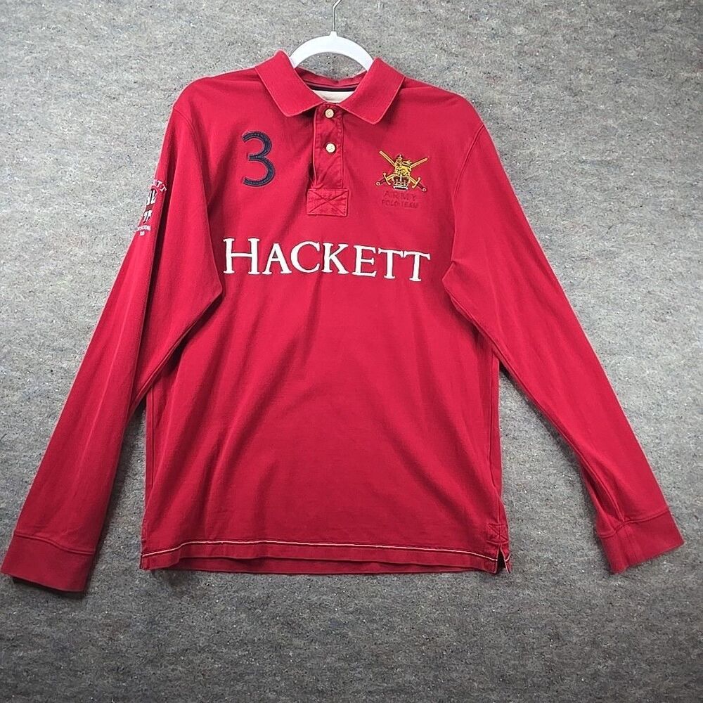 Hackett London Longsleeve Army Polo Team Shirt Tailered Fit Mens Sz XL